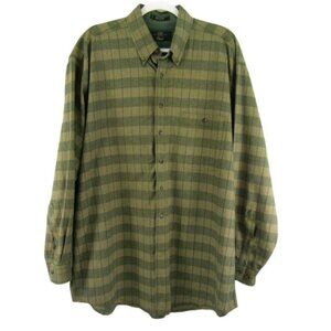 Orvis Tan Green Plaid Stripe Button Down Shirt Mens Size L Long Sleeve Cotton